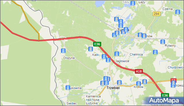 mapa Kałki gmina Trzebiel, Kałki gmina Trzebiel na mapie Targeo