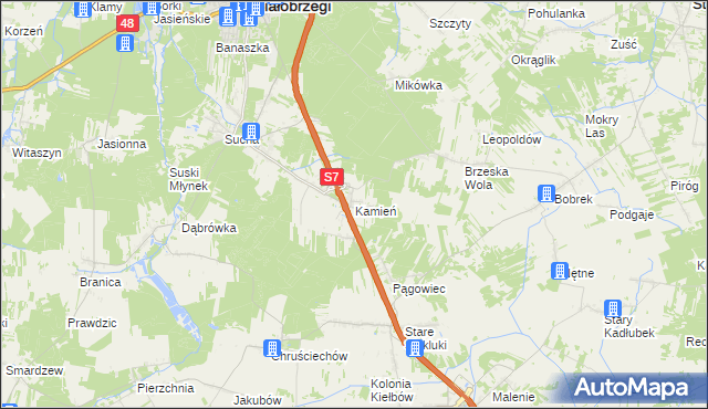 mapa Kamień gmina Białobrzegi, Kamień gmina Białobrzegi na mapie Targeo