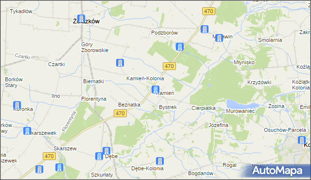 mapa Kamień gmina Ceków-Kolonia, Kamień gmina Ceków-Kolonia na mapie Targeo