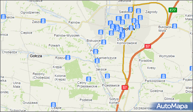 mapa Kamieńczyce gmina Miechów, Kamieńczyce gmina Miechów na mapie Targeo