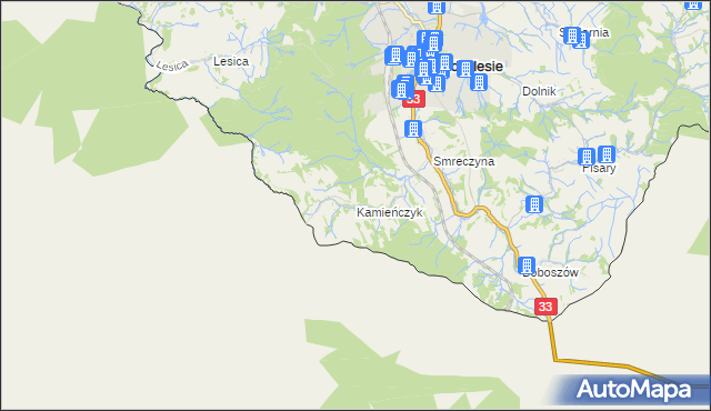 mapa Kamieńczyk gmina Międzylesie, Kamieńczyk gmina Międzylesie na mapie Targeo