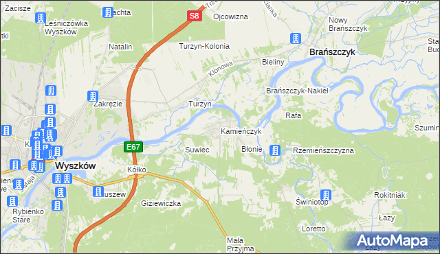 mapa Kamieńczyk gmina Wyszków, Kamieńczyk gmina Wyszków na mapie Targeo
