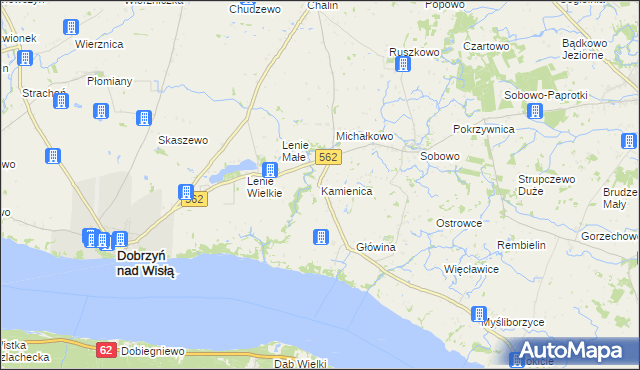 mapa Kamienica gmina Dobrzyń nad Wisłą, Kamienica gmina Dobrzyń nad Wisłą na mapie Targeo