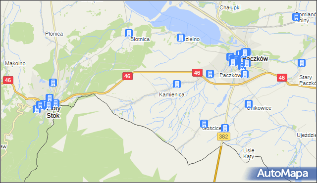 mapa Kamienica gmina Paczków, Kamienica gmina Paczków na mapie Targeo