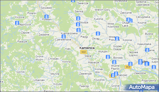 mapa Kamienica powiat limanowski, Kamienica powiat limanowski na mapie Targeo