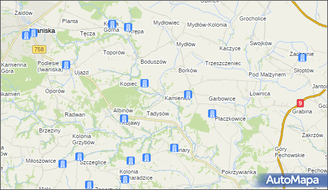 mapa Kamieniec gmina Iwaniska, Kamieniec gmina Iwaniska na mapie Targeo