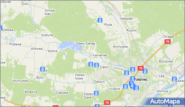 mapa Kamieniec gmina Połaniec, Kamieniec gmina Połaniec na mapie Targeo