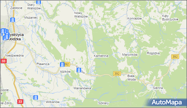 mapa Kamienna gmina Bystrzyca Kłodzka, Kamienna gmina Bystrzyca Kłodzka na mapie Targeo