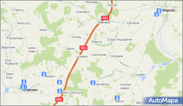 mapa Kamińskie gmina Grabowo, Kamińskie gmina Grabowo na mapie Targeo