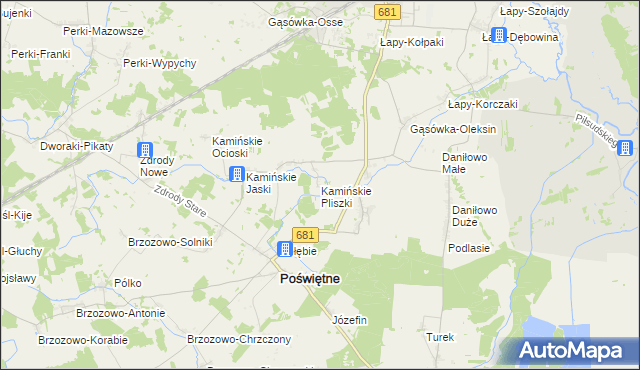 mapa Kamińskie Pliszki, Kamińskie Pliszki na mapie Targeo