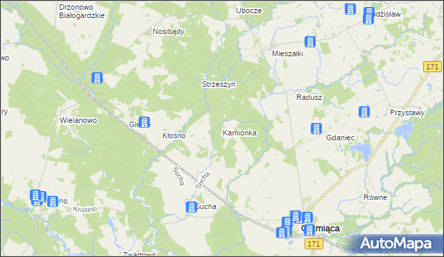 mapa Kamionka gmina Grzmiąca, Kamionka gmina Grzmiąca na mapie Targeo
