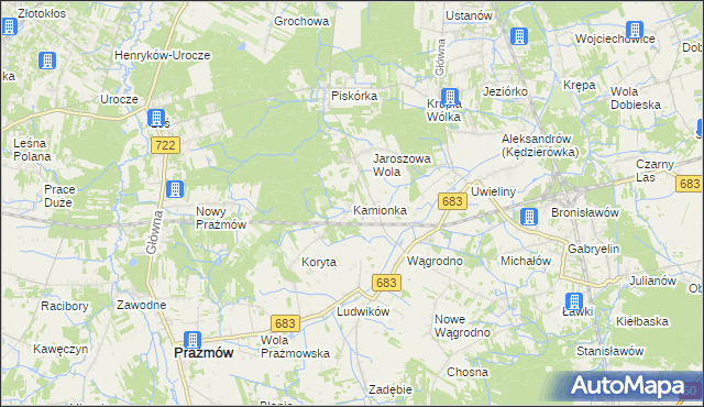 mapa Kamionka gmina Prażmów, Kamionka gmina Prażmów na mapie Targeo