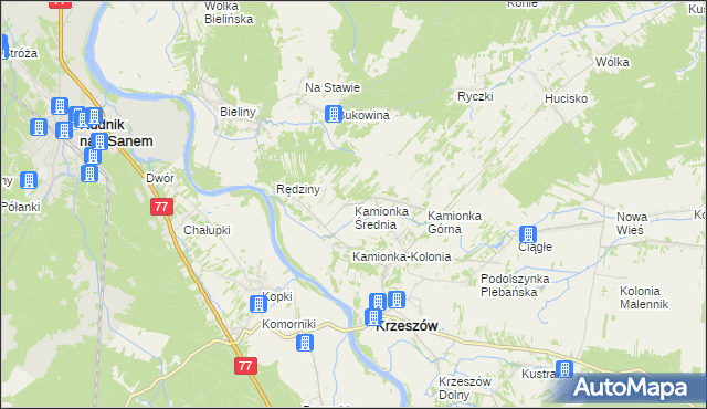 mapa Kamionka Średnia, Kamionka Średnia na mapie Targeo