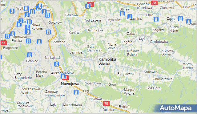 mapa Kamionka Wielka, Kamionka Wielka na mapie Targeo