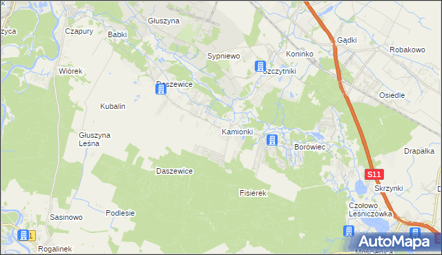 mapa Kamionki gmina Kórnik, Kamionki gmina Kórnik na mapie Targeo