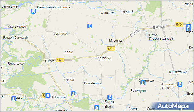 mapa Kamionki gmina Stara Biała, Kamionki gmina Stara Biała na mapie Targeo