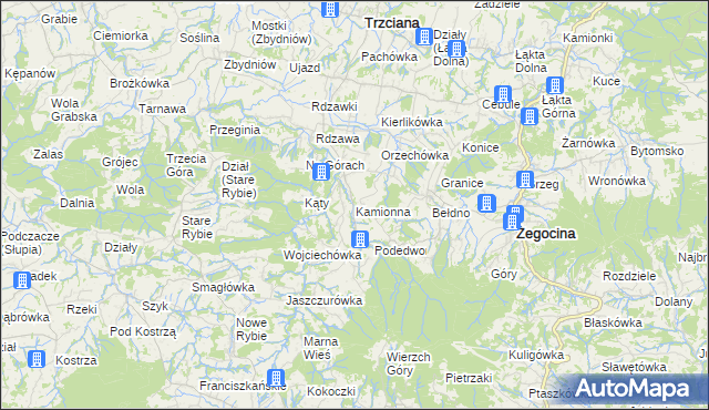 mapa Kamionna gmina Trzciana, Kamionna gmina Trzciana na mapie Targeo