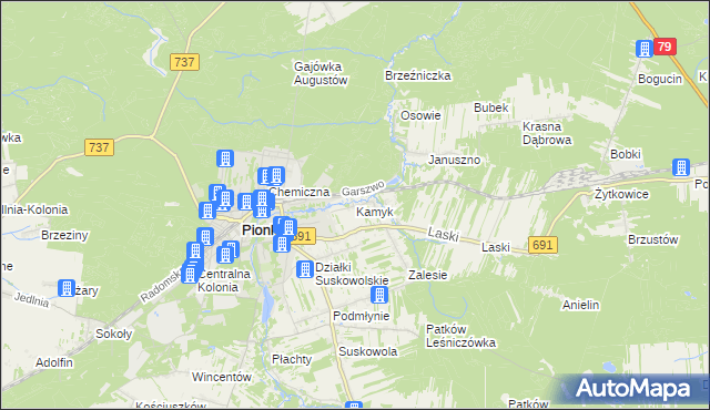 mapa Kamyk gmina Pionki, Kamyk gmina Pionki na mapie Targeo