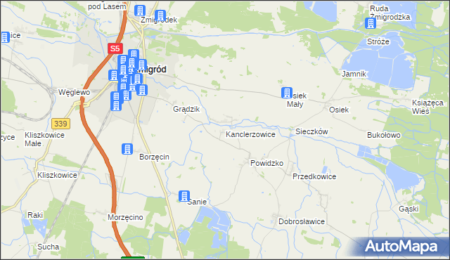 mapa Kanclerzowice, Kanclerzowice na mapie Targeo