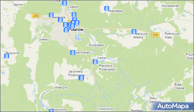 mapa Kania gmina Polanów, Kania gmina Polanów na mapie Targeo