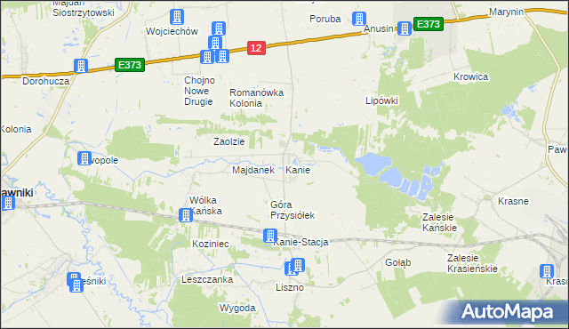 mapa Kanie gmina Rejowiec Fabryczny, Kanie gmina Rejowiec Fabryczny na mapie Targeo