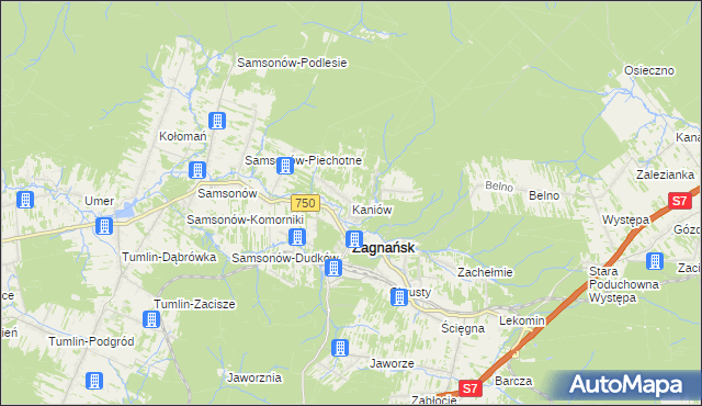 mapa Kaniów gmina Zagnańsk, Kaniów gmina Zagnańsk na mapie Targeo