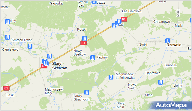 mapa Kaptury gmina Szelków, Kaptury gmina Szelków na mapie Targeo