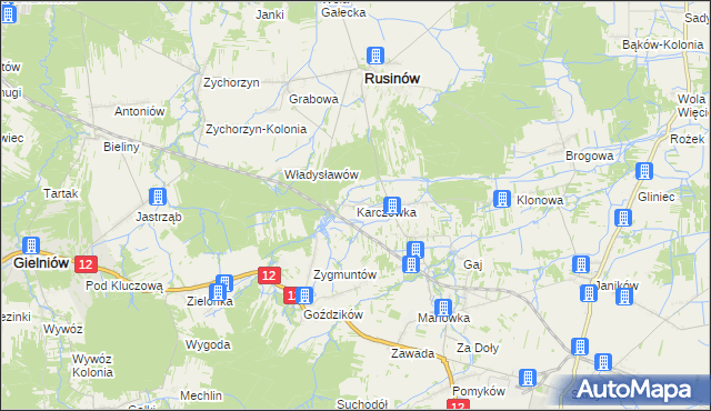 mapa Karczówka gmina Rusinów, Karczówka gmina Rusinów na mapie Targeo