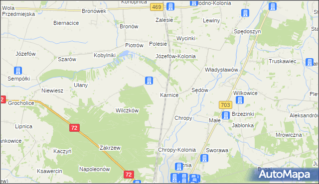 mapa Karnice gmina Poddębice, Karnice gmina Poddębice na mapie Targeo