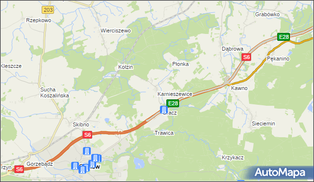 mapa Karnieszewice, Karnieszewice na mapie Targeo