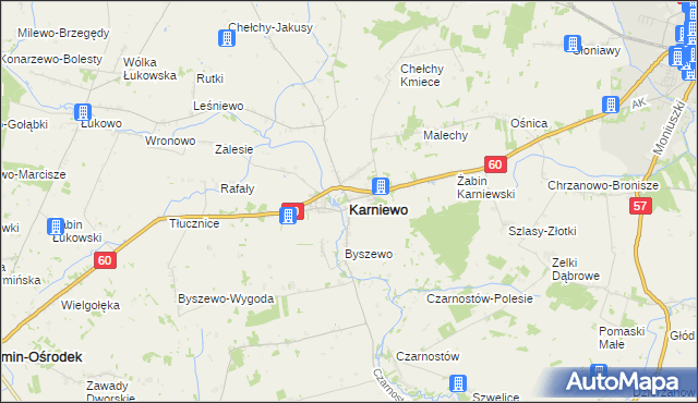 mapa Karniewo powiat makowski, Karniewo powiat makowski na mapie Targeo