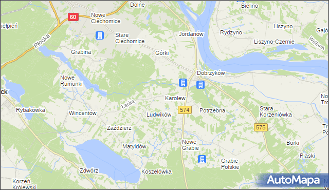 mapa Karolew gmina Gąbin, Karolew gmina Gąbin na mapie Targeo