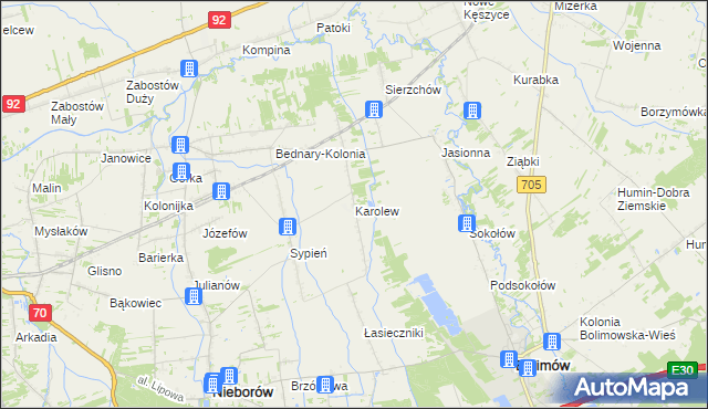 mapa Karolew gmina Nieborów, Karolew gmina Nieborów na mapie Targeo