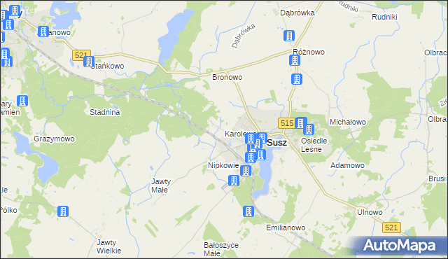 mapa Karolewo gmina Susz, Karolewo gmina Susz na mapie Targeo