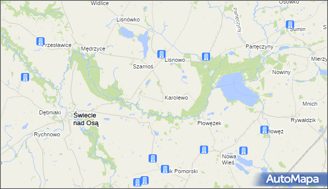 mapa Karolewo gmina Świecie nad Osą, Karolewo gmina Świecie nad Osą na mapie Targeo