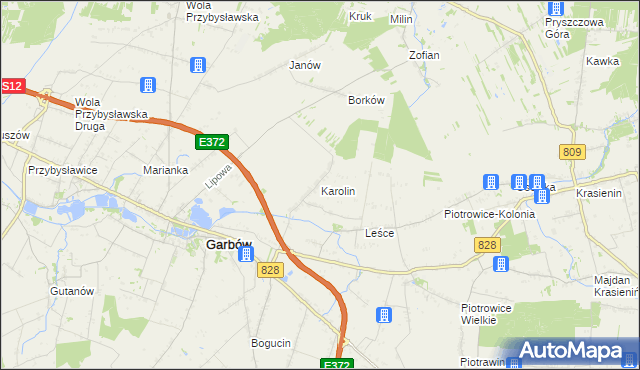 mapa Karolin gmina Garbów, Karolin gmina Garbów na mapie Targeo