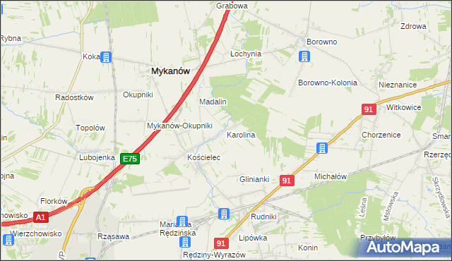 mapa Karolina gmina Rędziny, Karolina gmina Rędziny na mapie Targeo