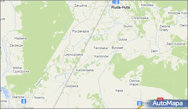 mapa Karolinów gmina Ruda-Huta, Karolinów gmina Ruda-Huta na mapie Targeo