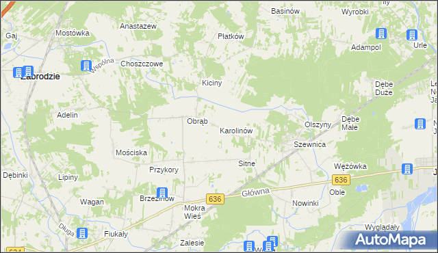 mapa Karolinów gmina Zabrodzie, Karolinów gmina Zabrodzie na mapie Targeo