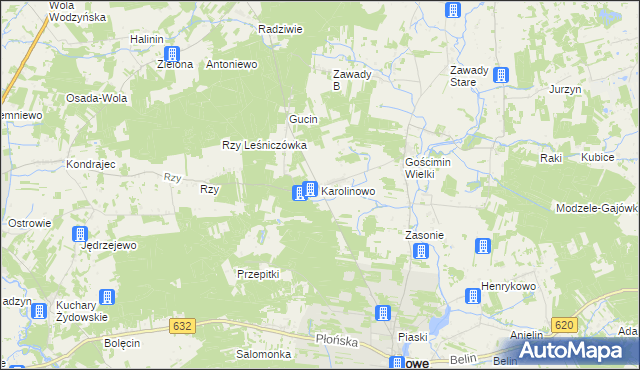 mapa Karolinowo gmina Nowe Miasto, Karolinowo gmina Nowe Miasto na mapie Targeo