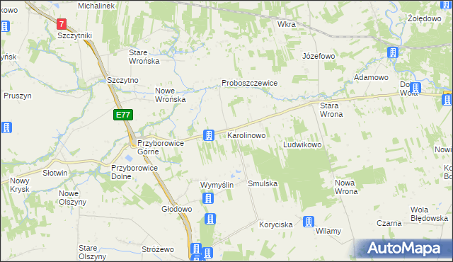mapa Karolinowo gmina Załuski, Karolinowo gmina Załuski na mapie Targeo