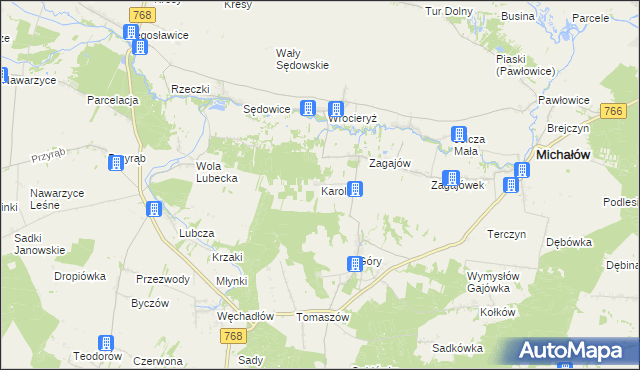 mapa Karolów gmina Michałów, Karolów gmina Michałów na mapie Targeo