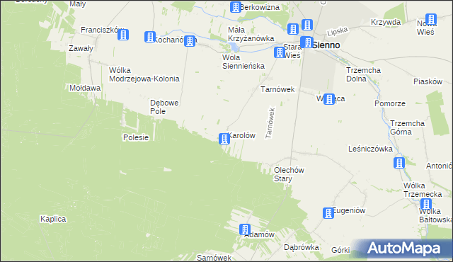 mapa Karolów gmina Sienno, Karolów gmina Sienno na mapie Targeo