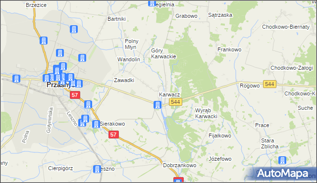 mapa Karwacz gmina Przasnysz, Karwacz gmina Przasnysz na mapie Targeo