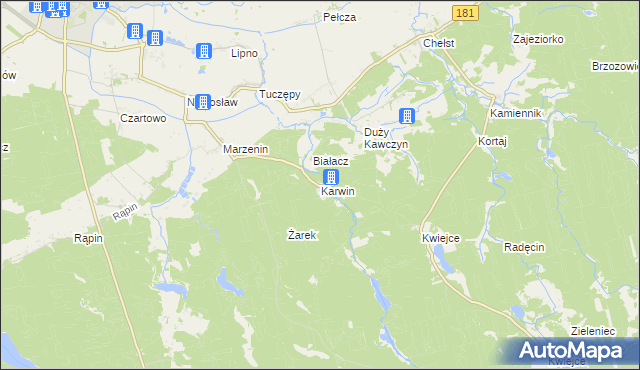 mapa Karwin gmina Drezdenko, Karwin gmina Drezdenko na mapie Targeo