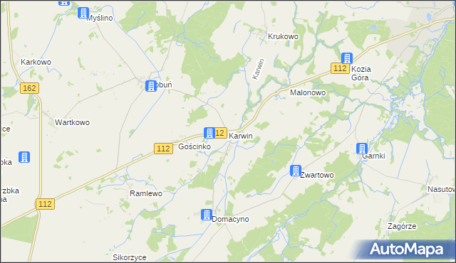 mapa Karwin gmina Karlino, Karwin gmina Karlino na mapie Targeo