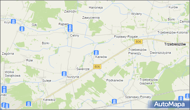 mapa Karwów gmina Trzebieszów, Karwów gmina Trzebieszów na mapie Targeo