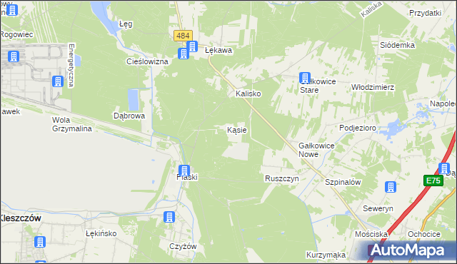 mapa Kąsie gmina Kamieńsk, Kąsie gmina Kamieńsk na mapie Targeo