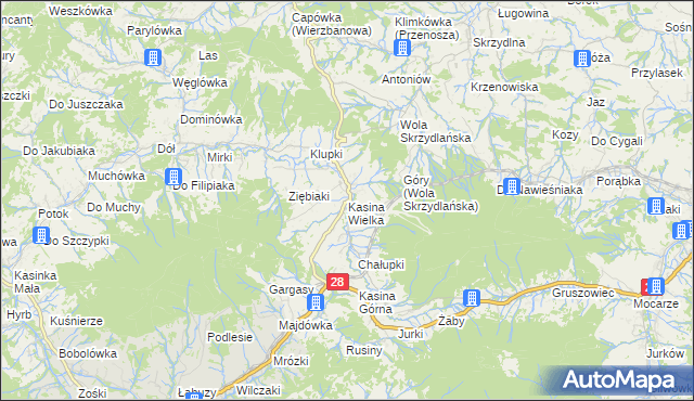 mapa Kasina Wielka, Kasina Wielka na mapie Targeo