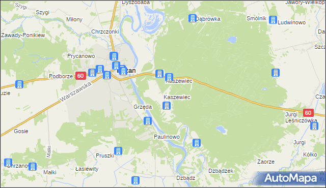 mapa Kaszewiec gmina Różan, Kaszewiec gmina Różan na mapie Targeo